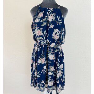 Francesca's Floral Halter Mini Dress. Blue/Pink/Green. Size L